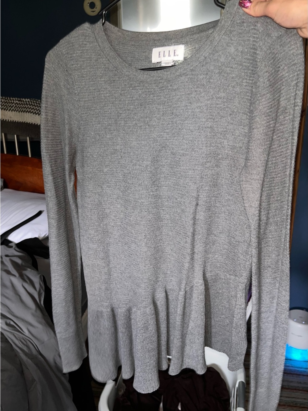 ELLE Gray Long Sleeve Peplum Knit Dress